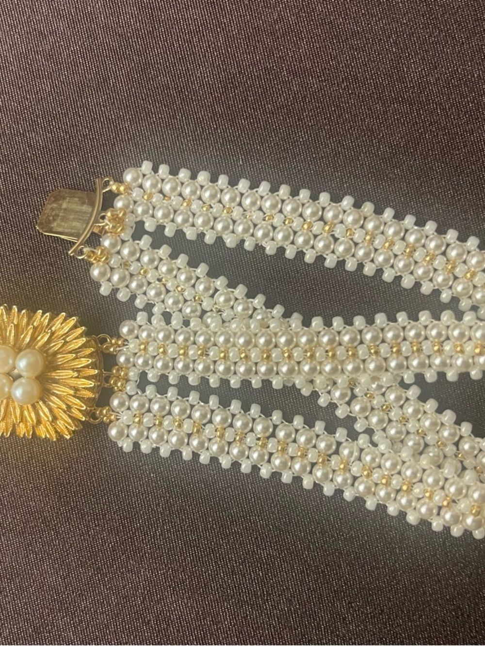 Gold & Pearl Multi-Strand Statemen bracelet - handmade beaded